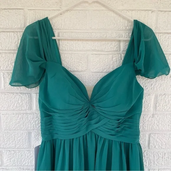NEW Azazie Womens Bridesmaid Dress Lianne Jungle Green Long Chiffon Size A6 NWT - Picture 4 of 11